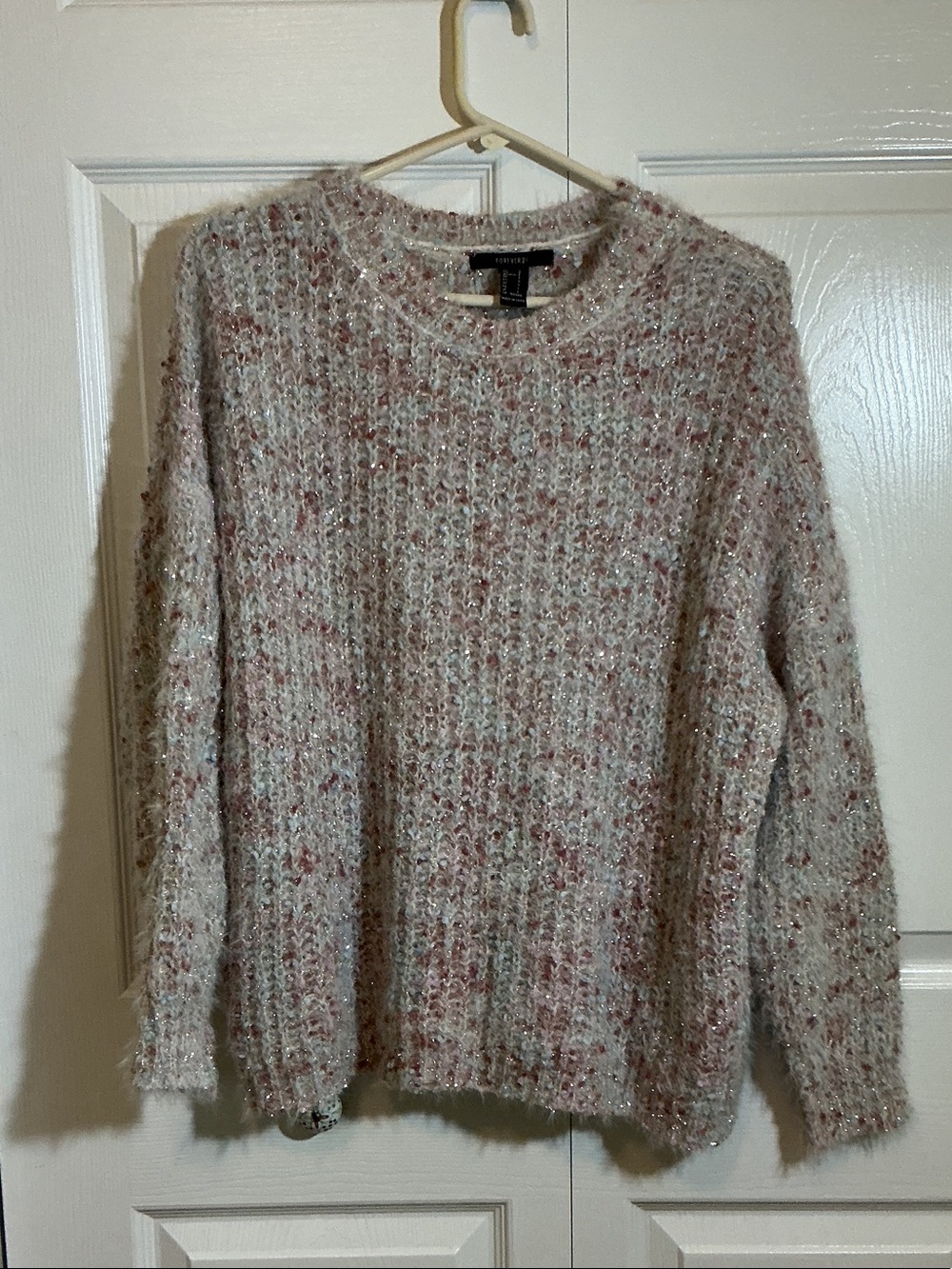 Forever 21 oversized Pink Speckled Fuzzy/sparkly Crewneck Sweater